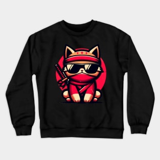 Cool Ninja Cat Japanese Retro Vintage Style Crewneck Sweatshirt